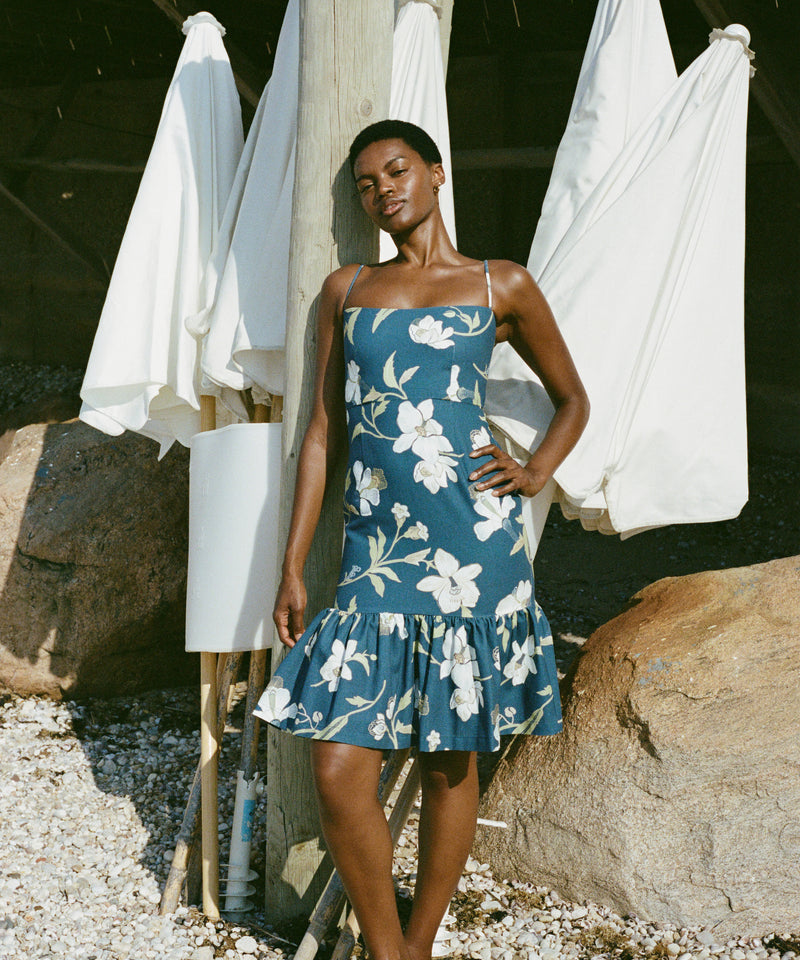 Georgia Dress in Navy Hibiscus