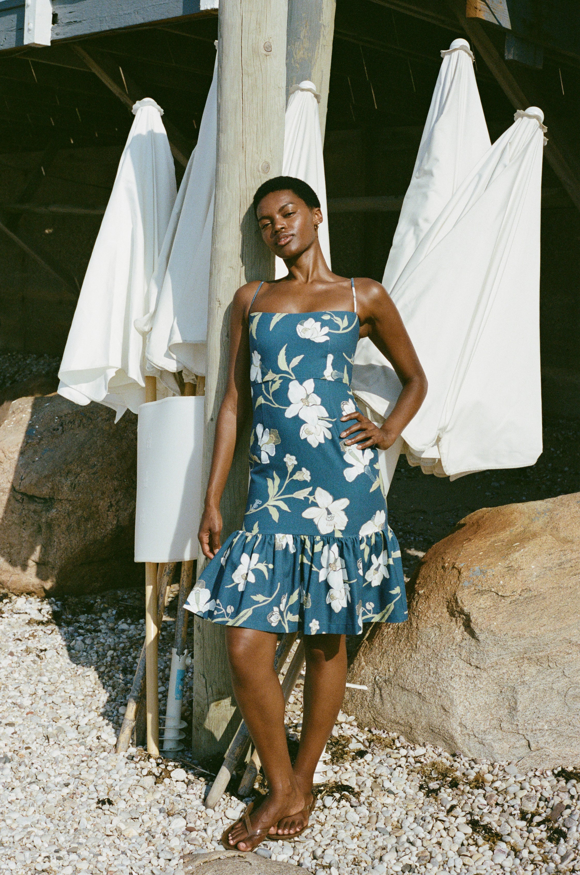 Georgia Dress in Navy Hibiscus