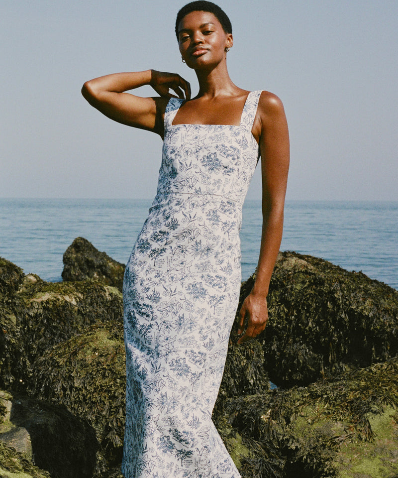 Long Slip Dress in Blue Flora