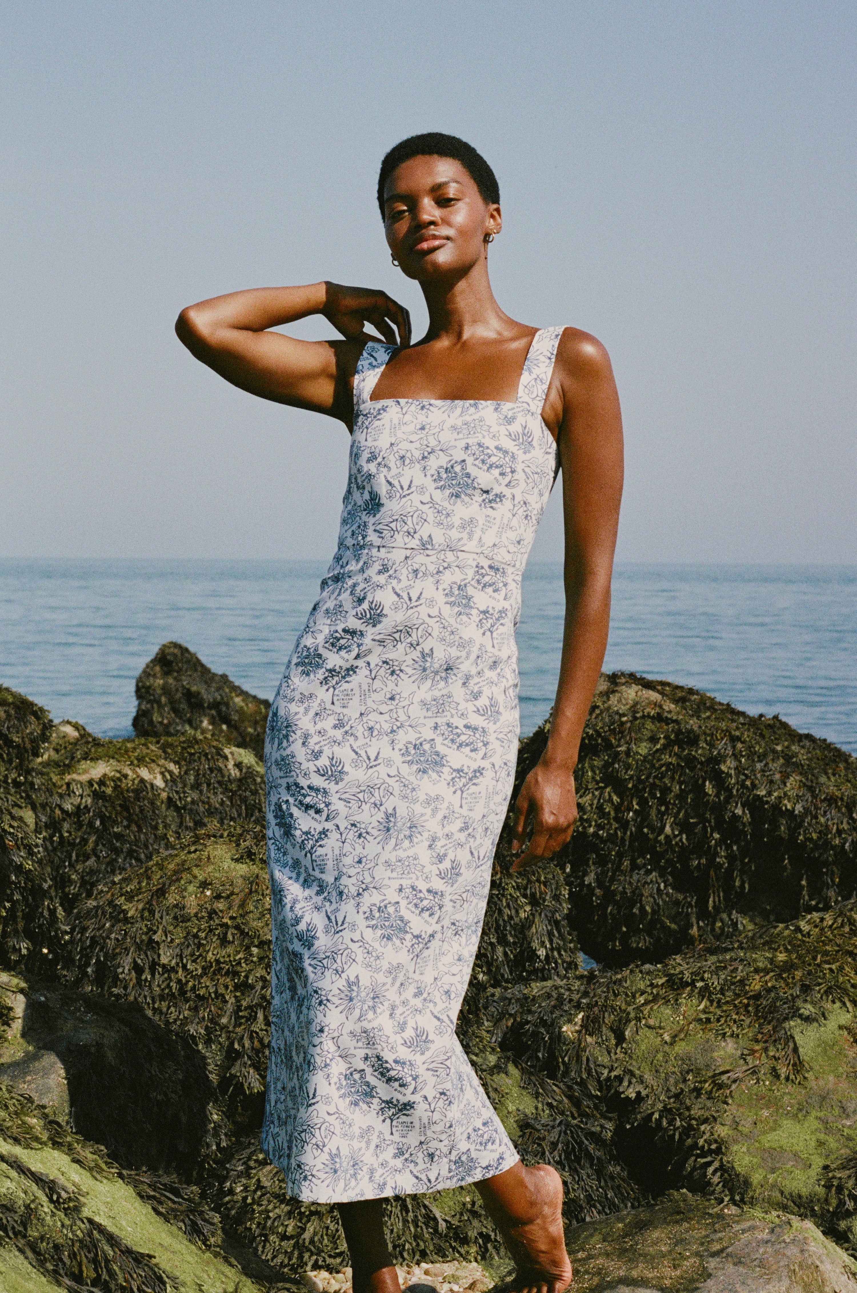 Long Slip Dress in Blue Flora