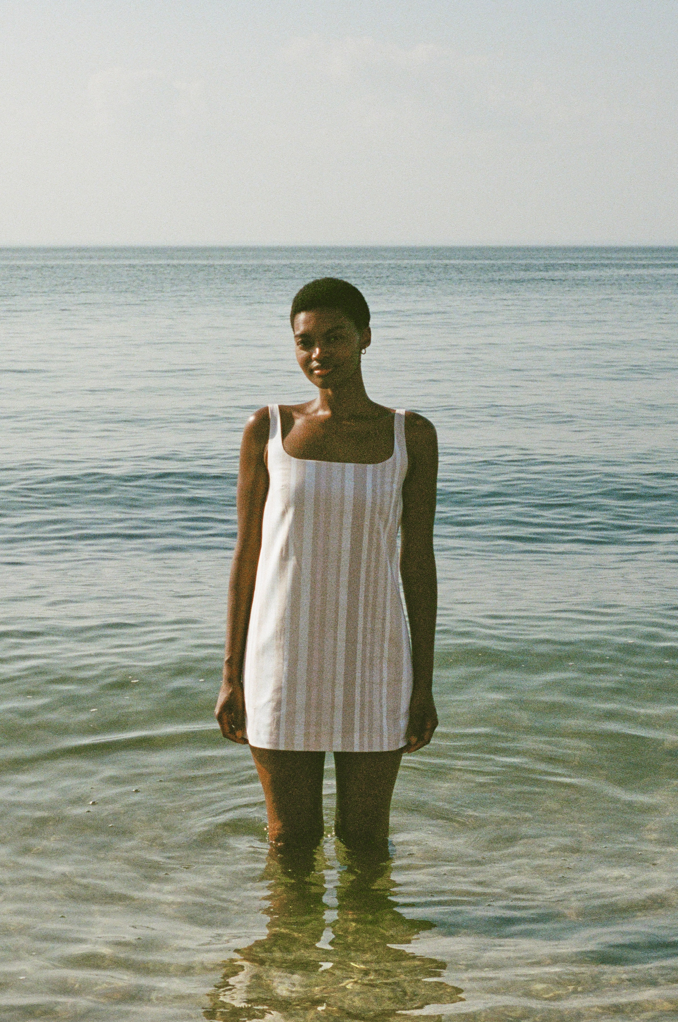 Cappie Mini Dress in Beige Stripe