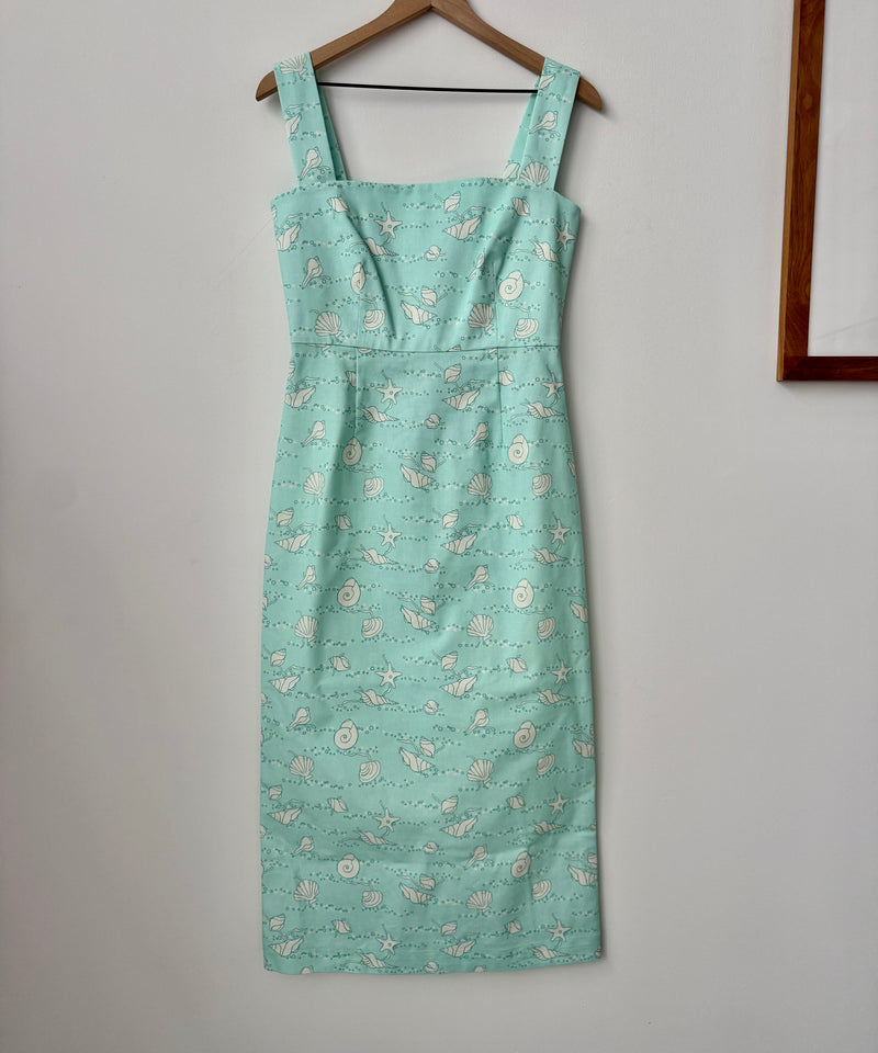 SAMPLE: Long Slip Dress in Aqua Shell
