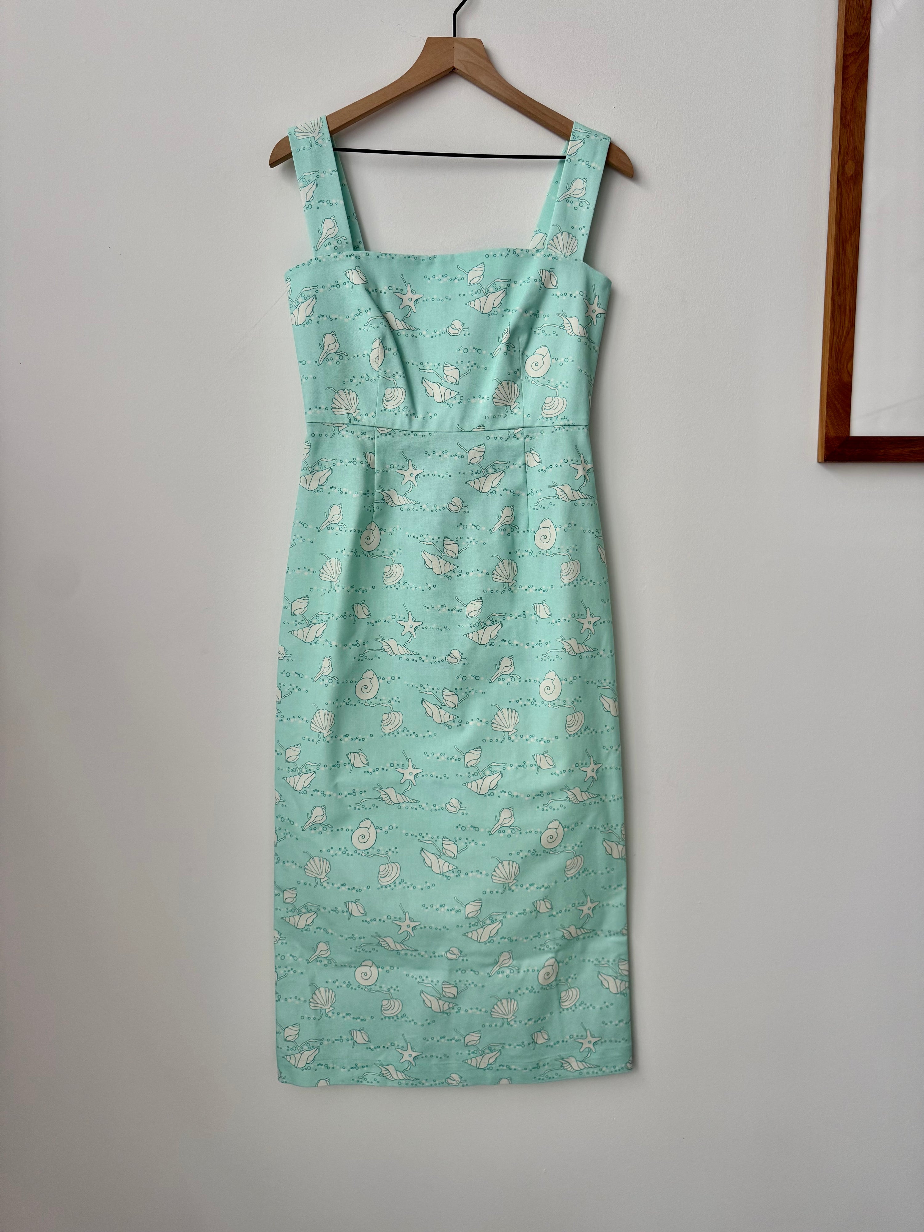 SAMPLE: Long Slip Dress in Aqua Shell
