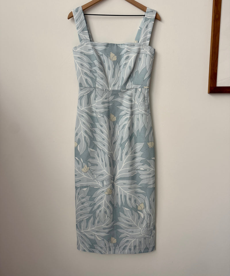 SAMPLE: Long Slip Dress in Sea Blue Breadfruit