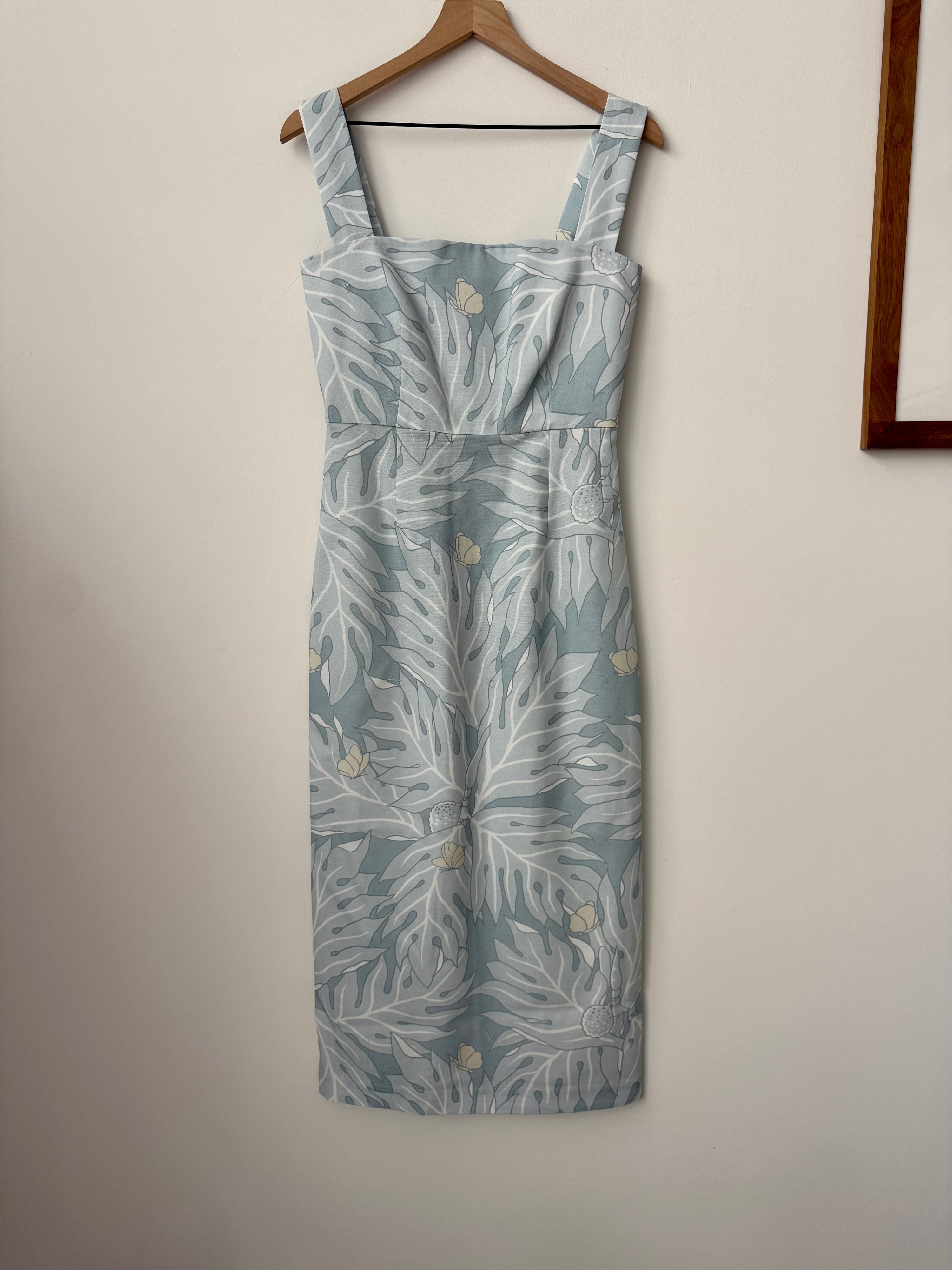 SAMPLE: Long Slip Dress in Sea Blue Breadfruit