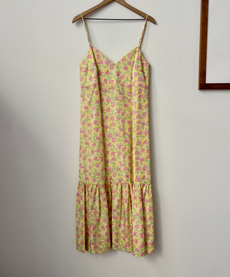 SAMPLE: Elissa Dress in Yellow with Pink Bougainvillea