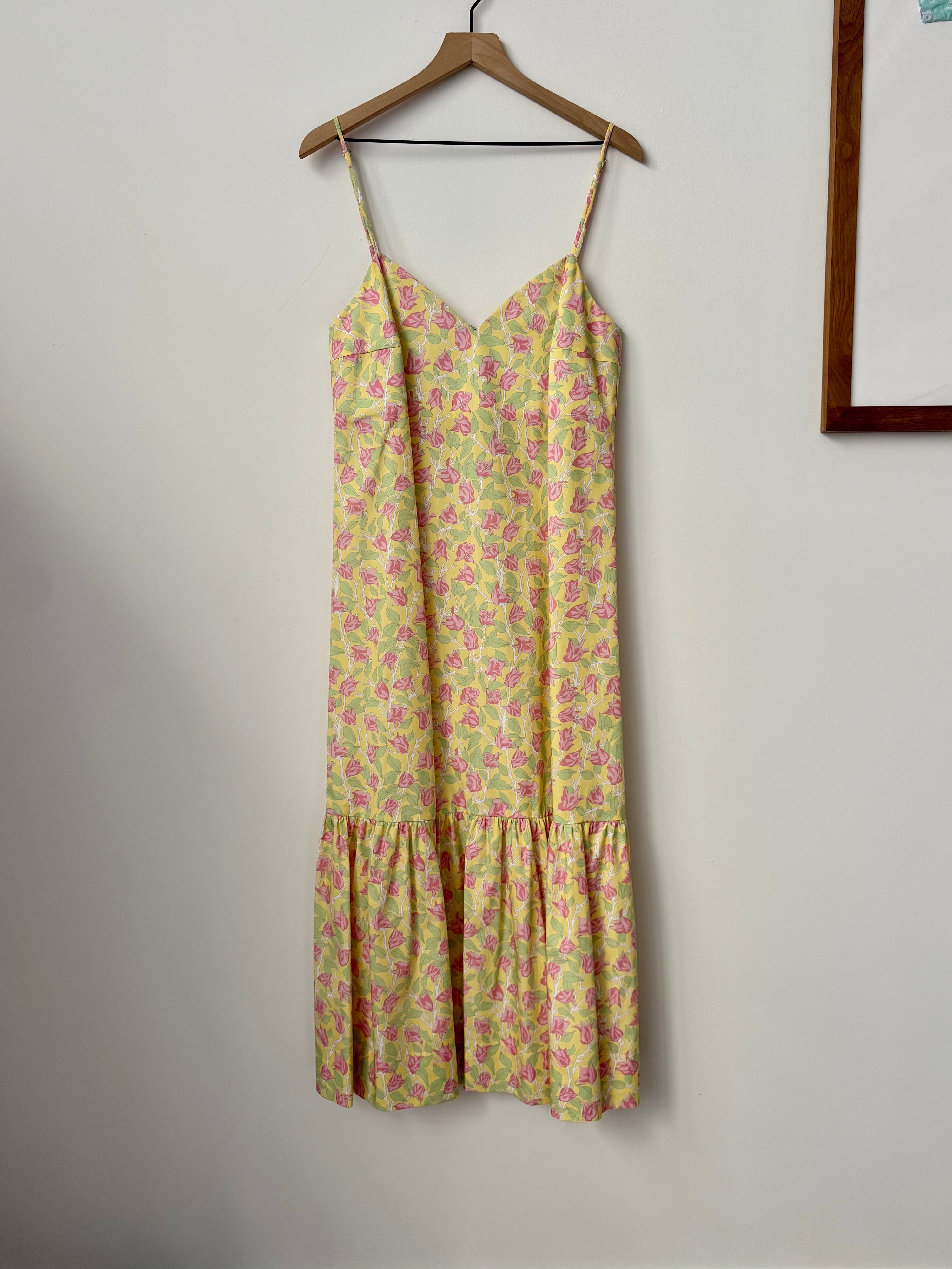 SAMPLE: Elissa Dress in Yellow with Pink Bougainvillea