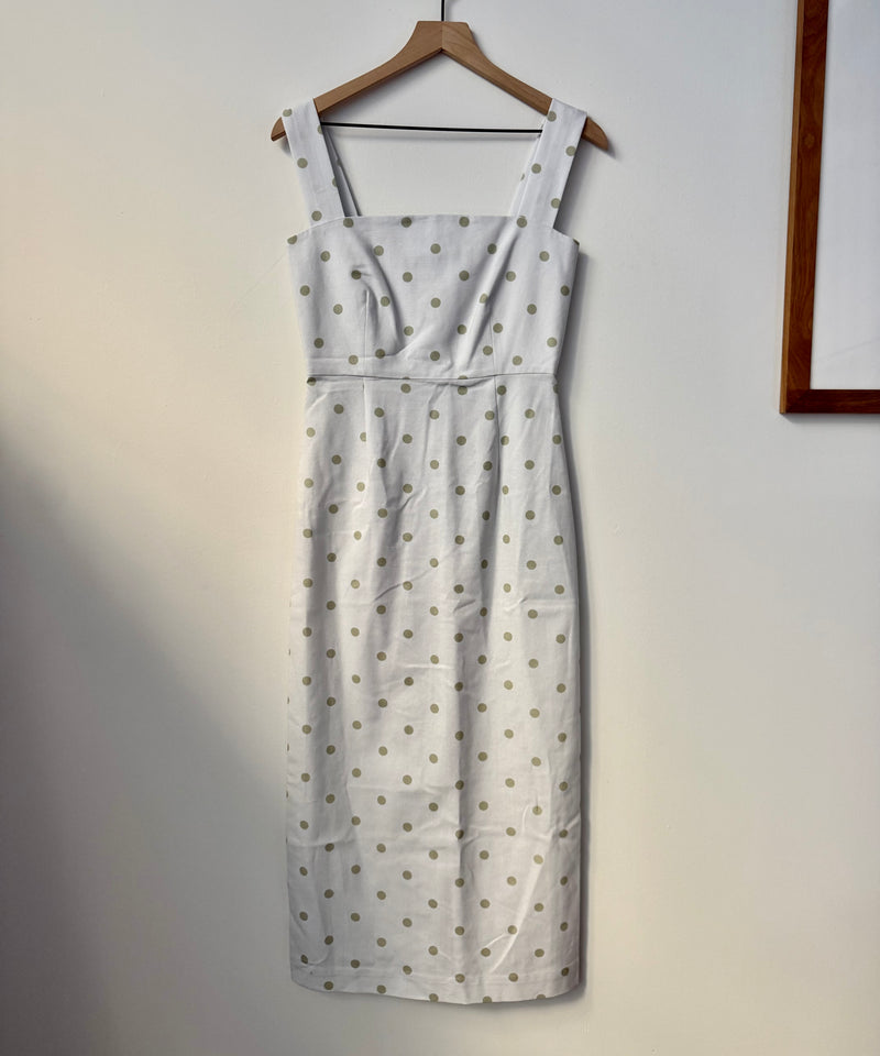 SAMPLE: Long Slip Dress in Green Dot