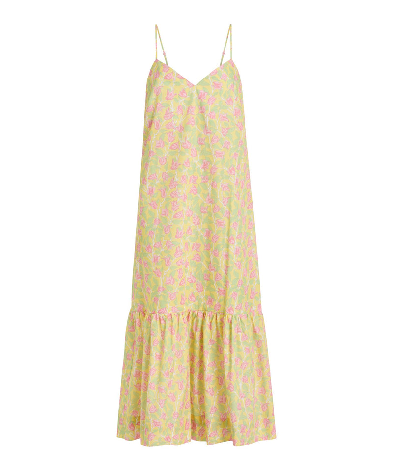 Elissa Dress in Yellow with Pink Bougainvillea