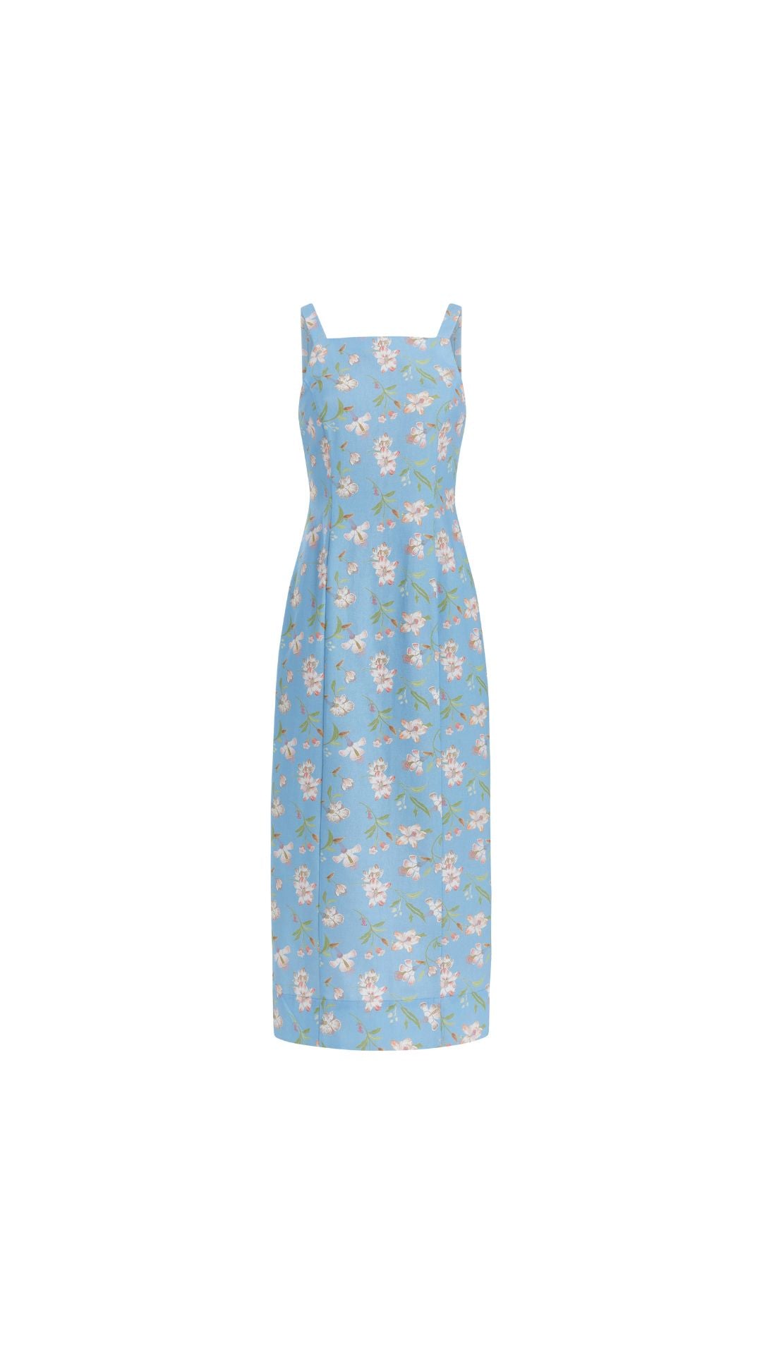 High-Neck Midi Dress in Blue Hibiscus