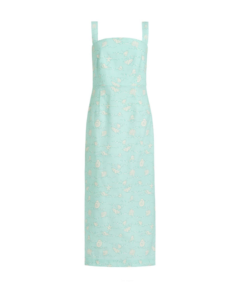 Long Slip Dress in Aqua Shell