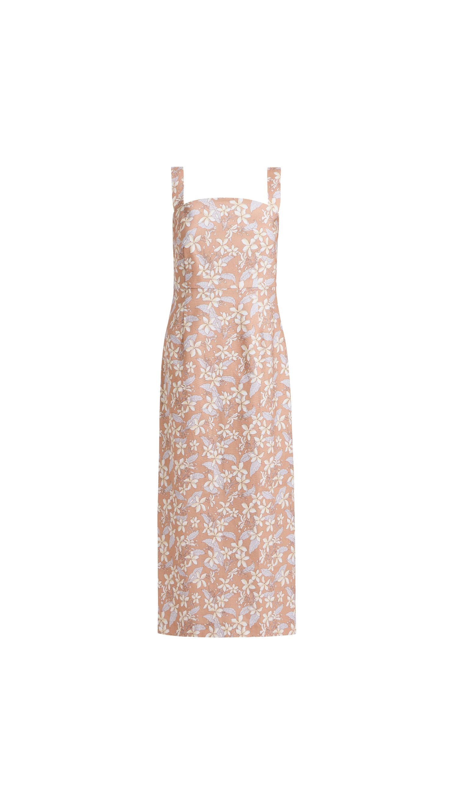 Long Slip Dress in Brown Frangipani