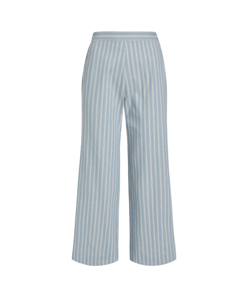 High-Waisted, Wide-Leg Pants in Blue Stripe