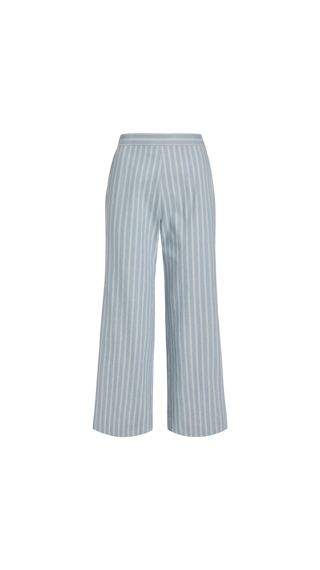 High-Waisted, Wide-Leg Pants in Blue Stripe