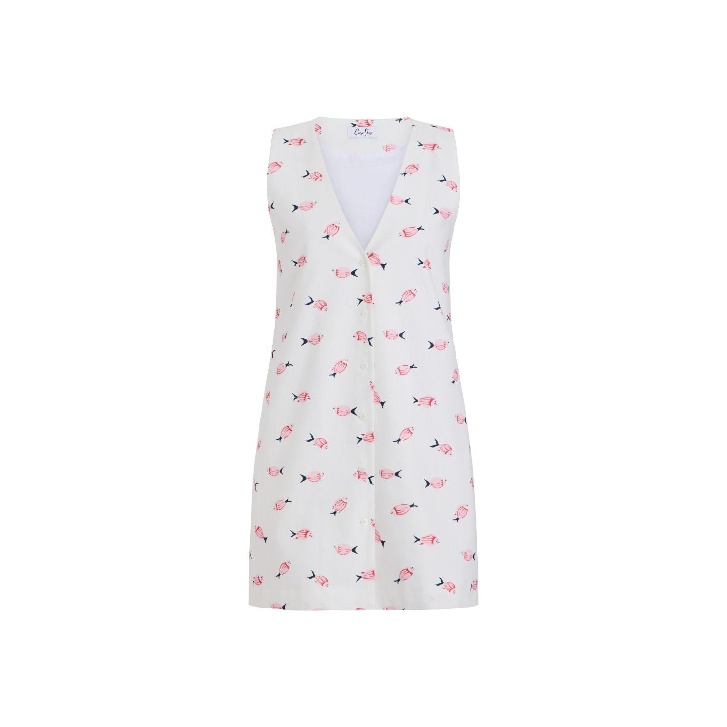 V-Neck Mini Dress in Vintage Pink Fish