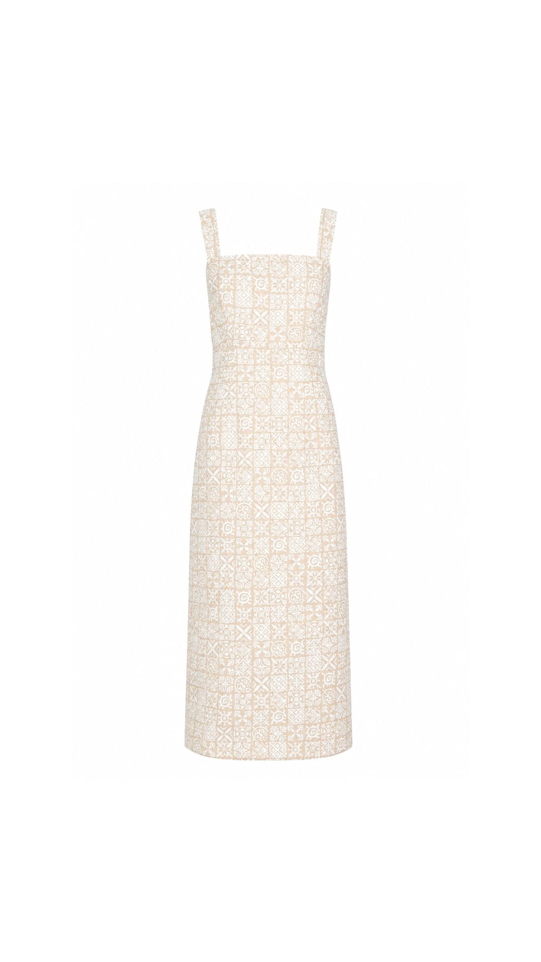 Long Slip Dress in Beige Checkerboard