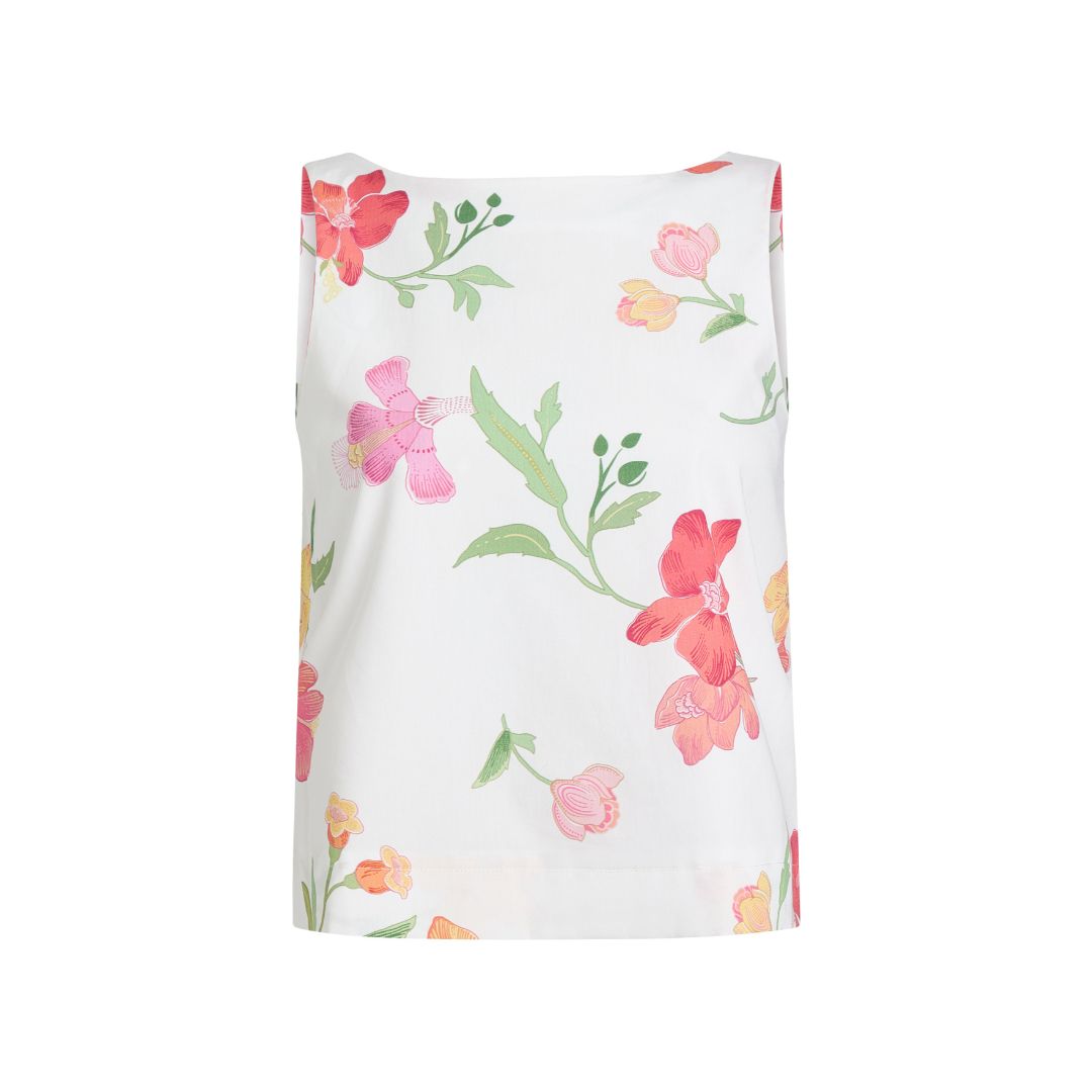Boatneck Top in Warm White Hibiscus