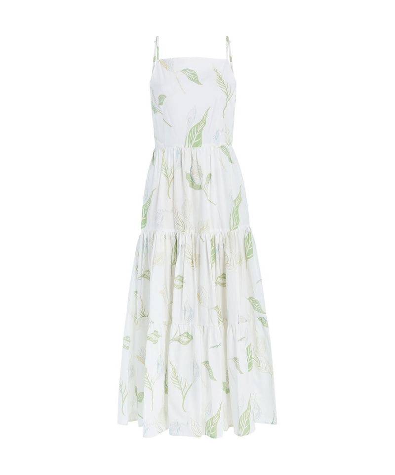 Tiered Dress in White with White Peace Lily