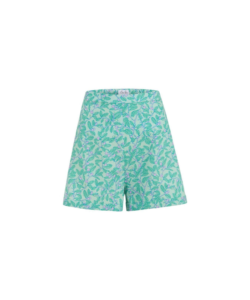 High-Waisted Shorts in Green with Purple Limes