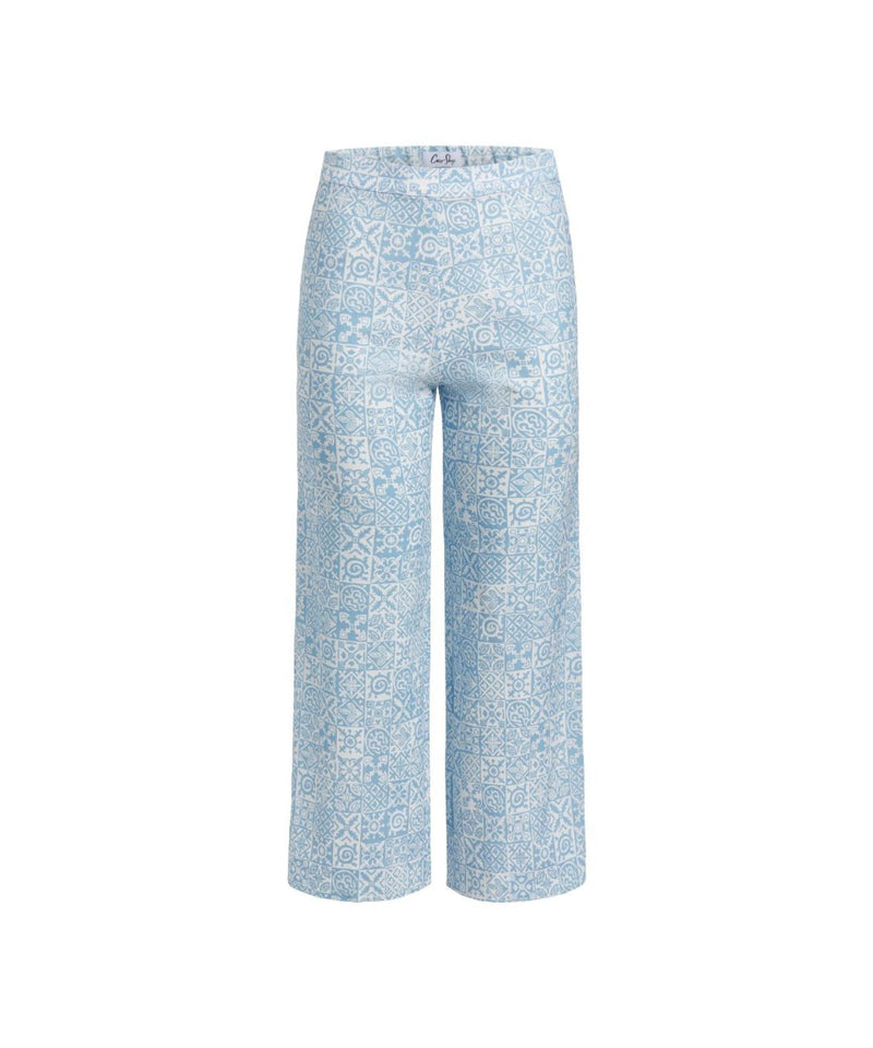 High-Waisted, Wide-Leg Pants in Blue Checkerboard