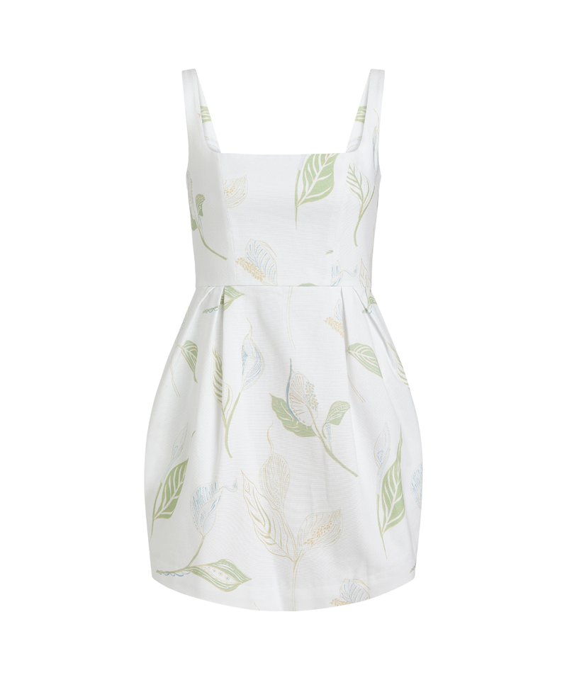 Scoop Neck Mini Dress in White Peace Lily