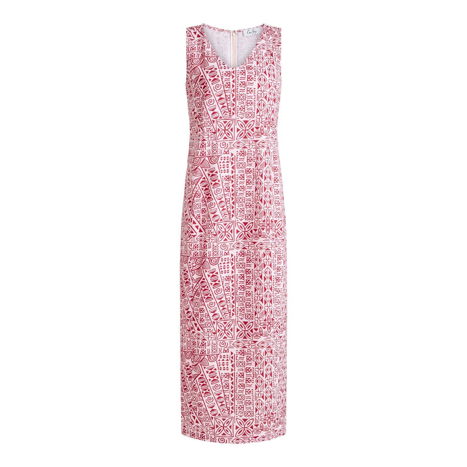 Alden V-Neck Dress with Brooch in Pink Island Geometric