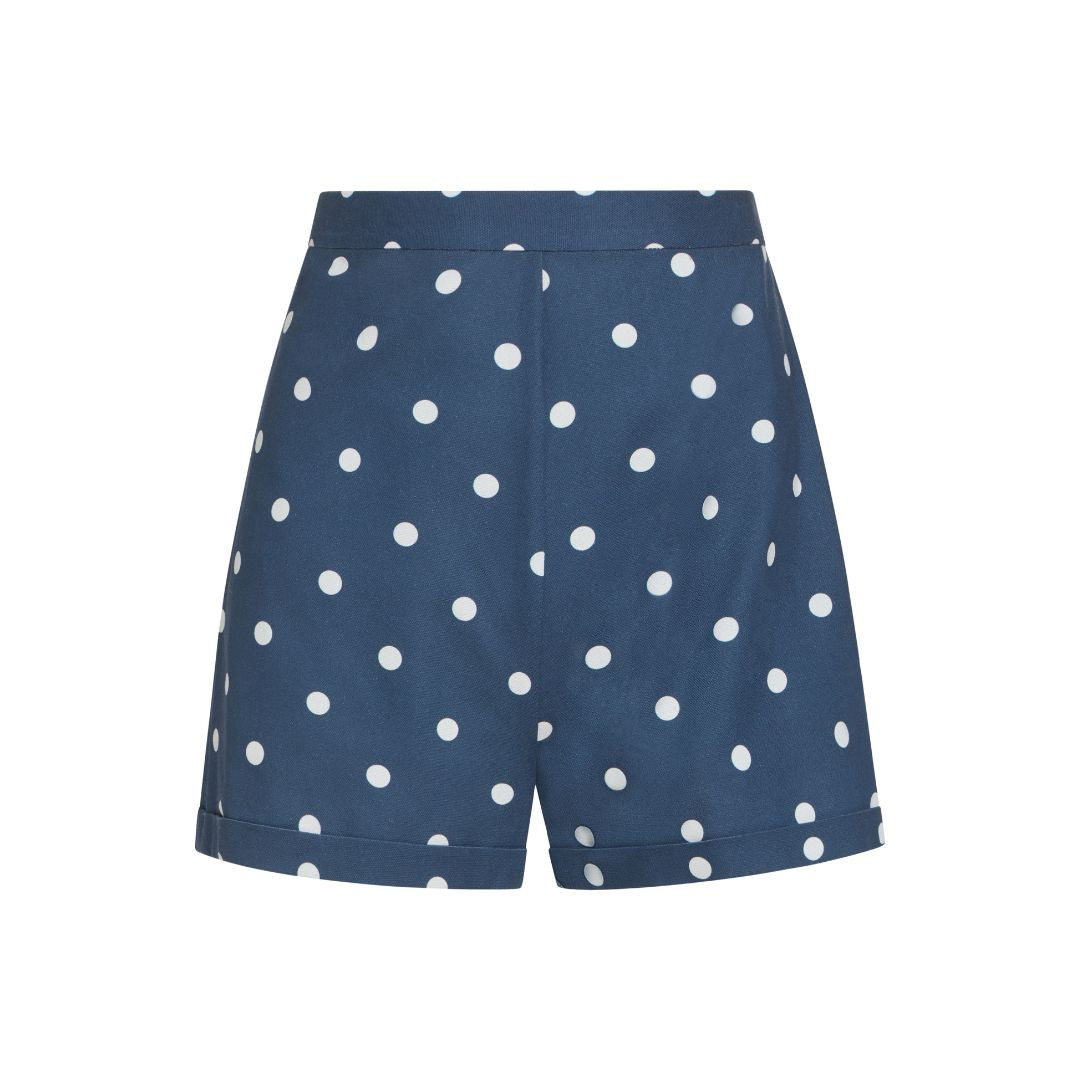 High-Waisted Shorts in Navy Dot