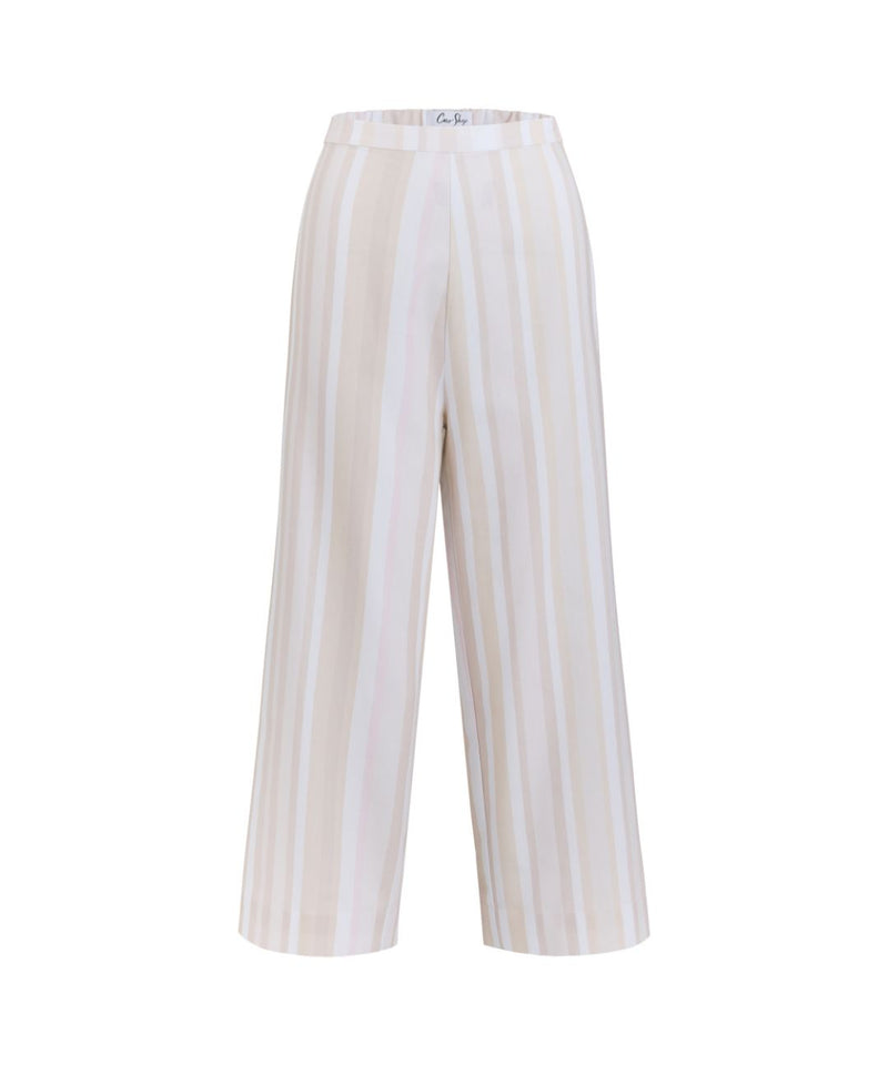 High-Waisted, Wide-Leg Pants in Beige Stripe