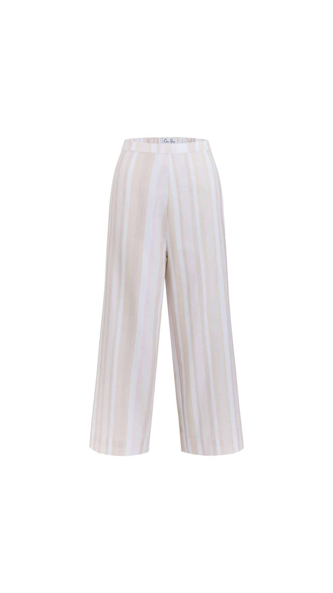 High-Waisted, Wide-Leg Pants in Beige Stripe