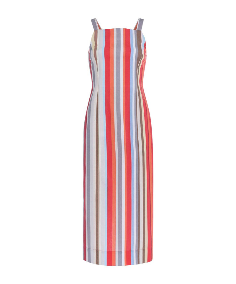 High-Neck Midi Dress in Vibrant Stripe