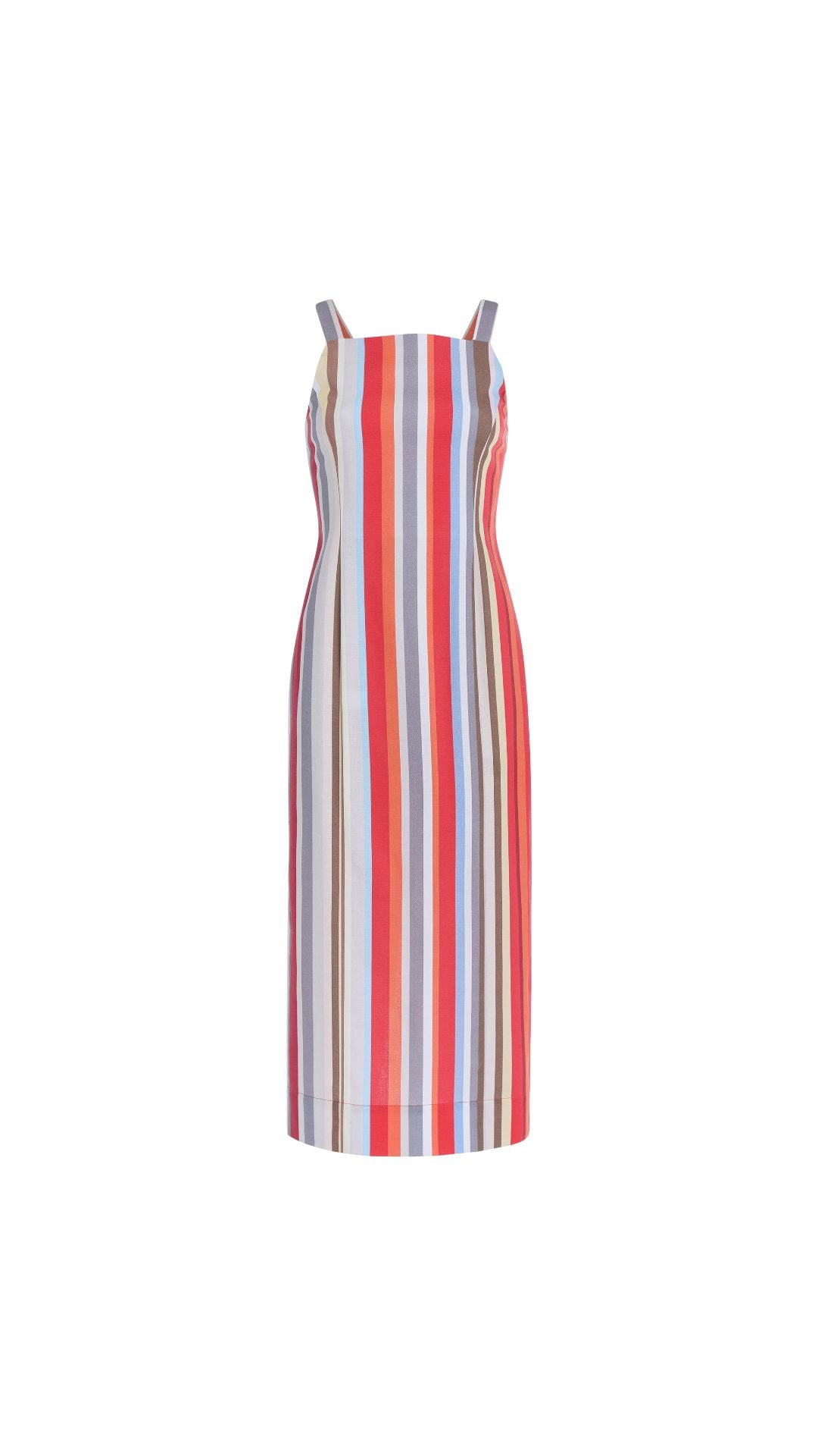 High-Neck Midi Dress in Vibrant Stripe