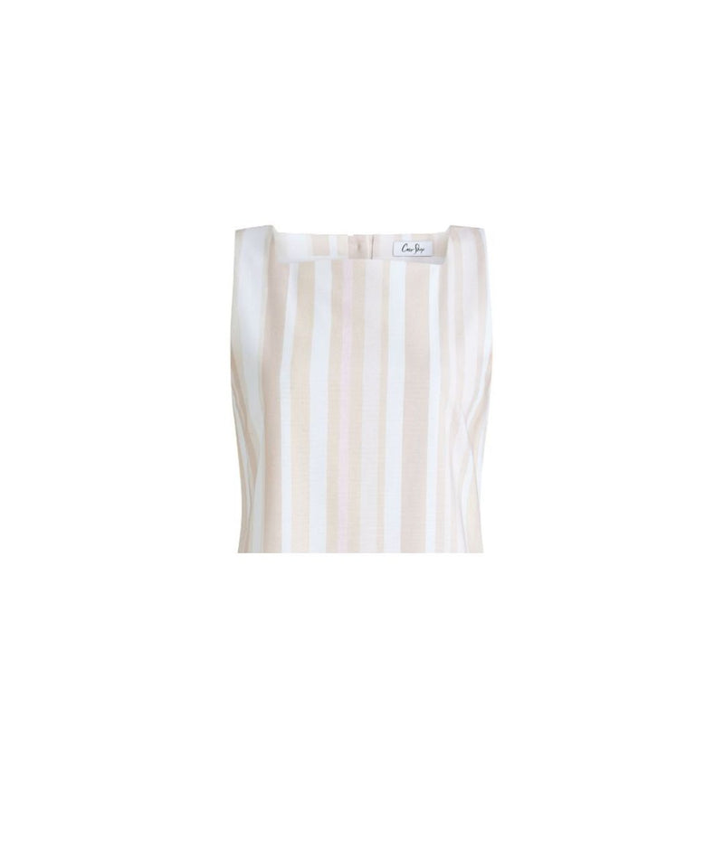 Shift Top in White with Beige Stripe