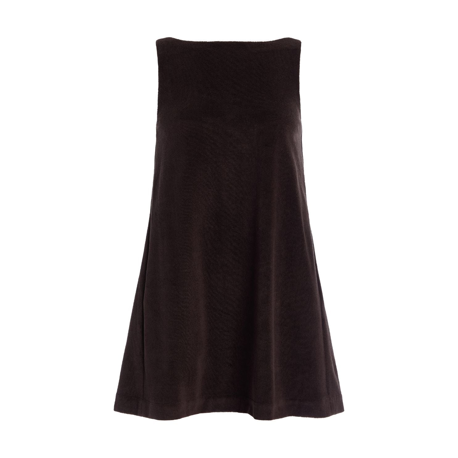 Pleated-Back Mini Dress in Brown Terrycloth