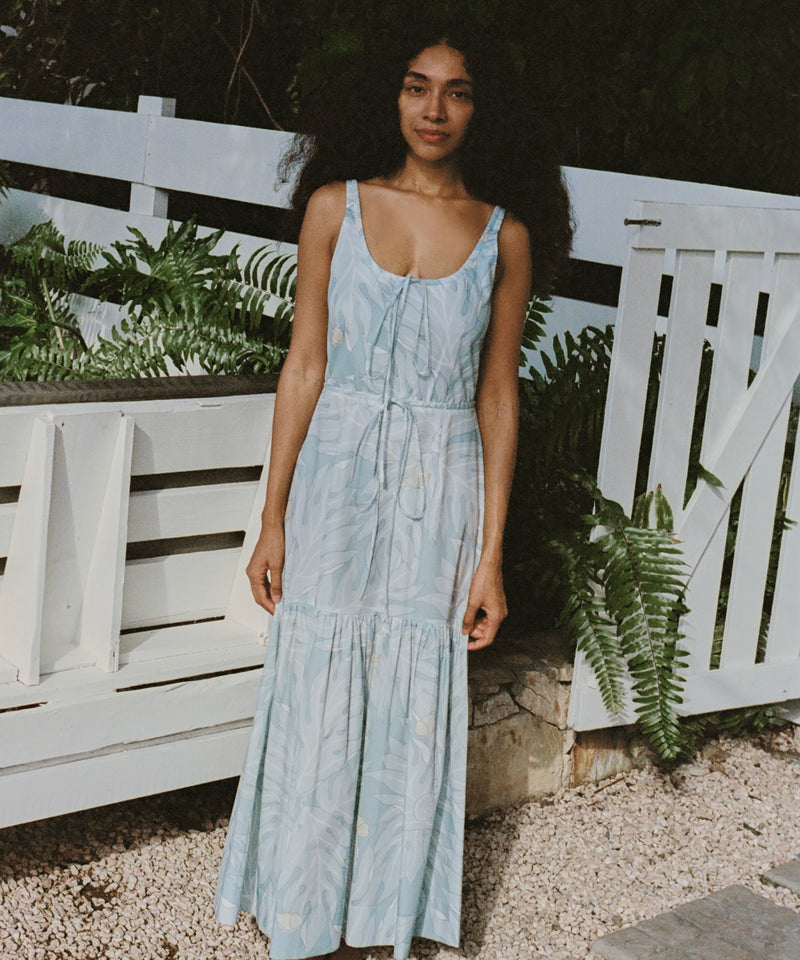 Double Drawstring Dress in Sea Blue Breadfruit