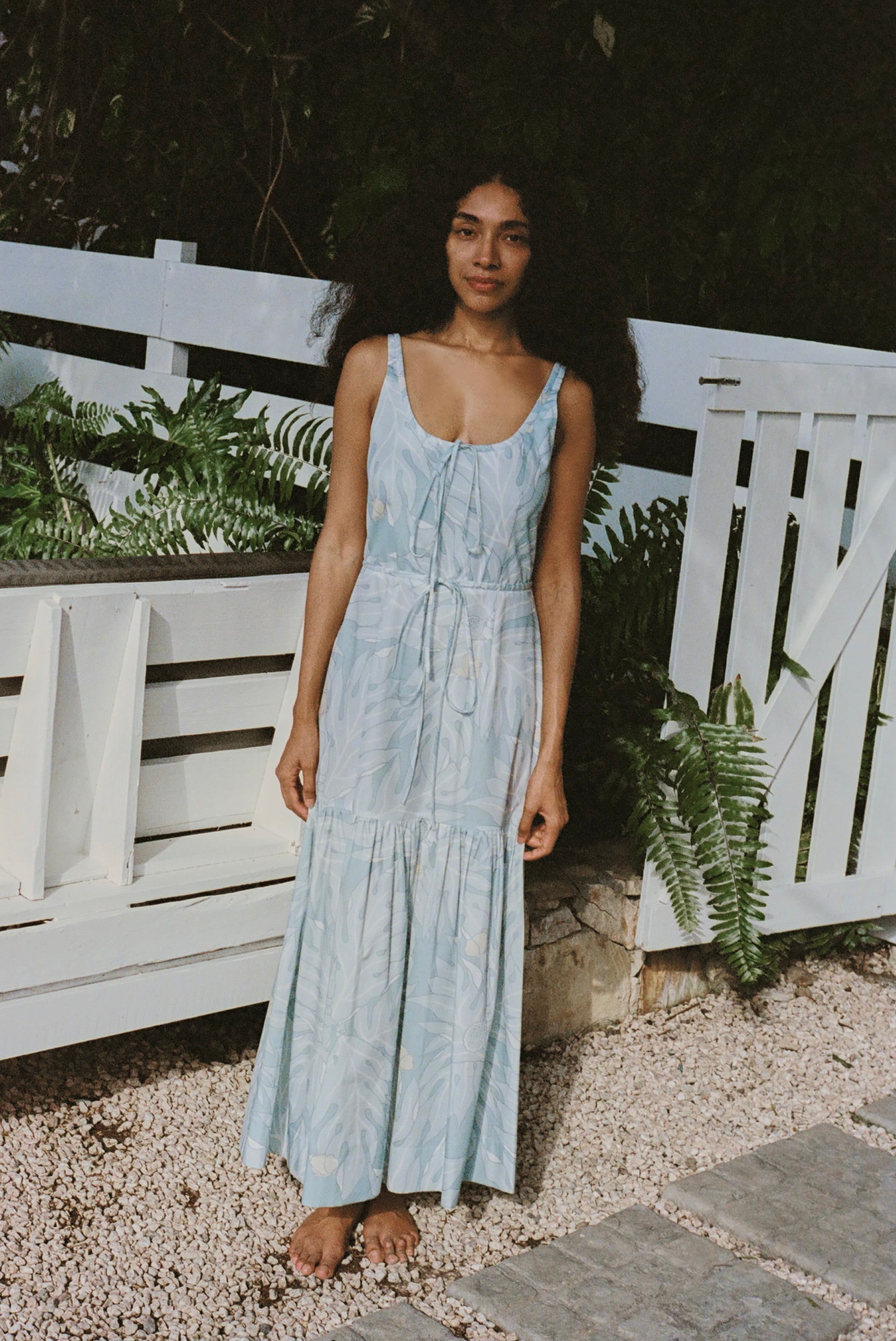 PREORDER: Double Drawstring Dress in Sea Blue Breadfruit