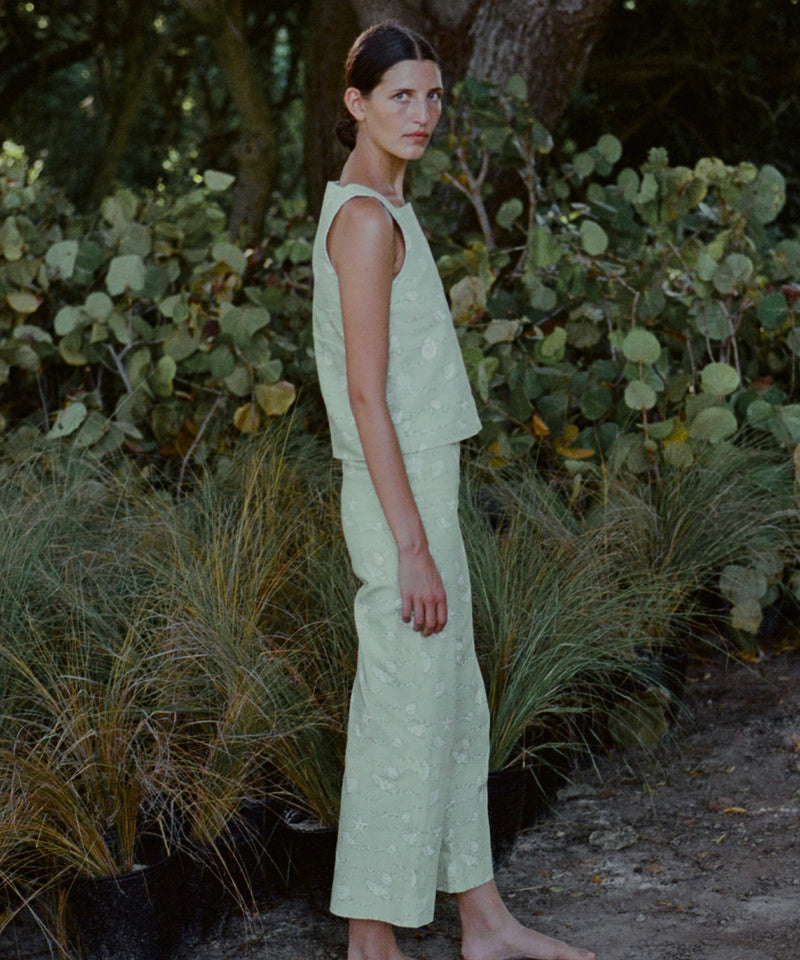 High-Waisted, Wide-Leg Pants in Lime Shell