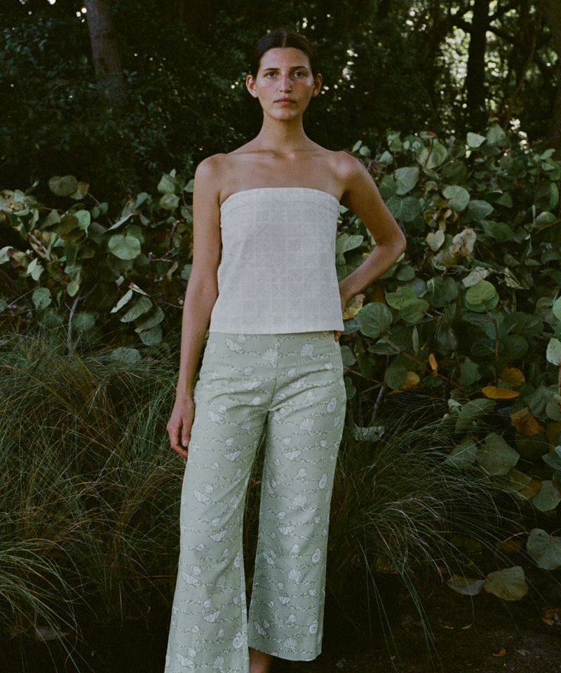 Strapless Top in White with Beige Checkerboard