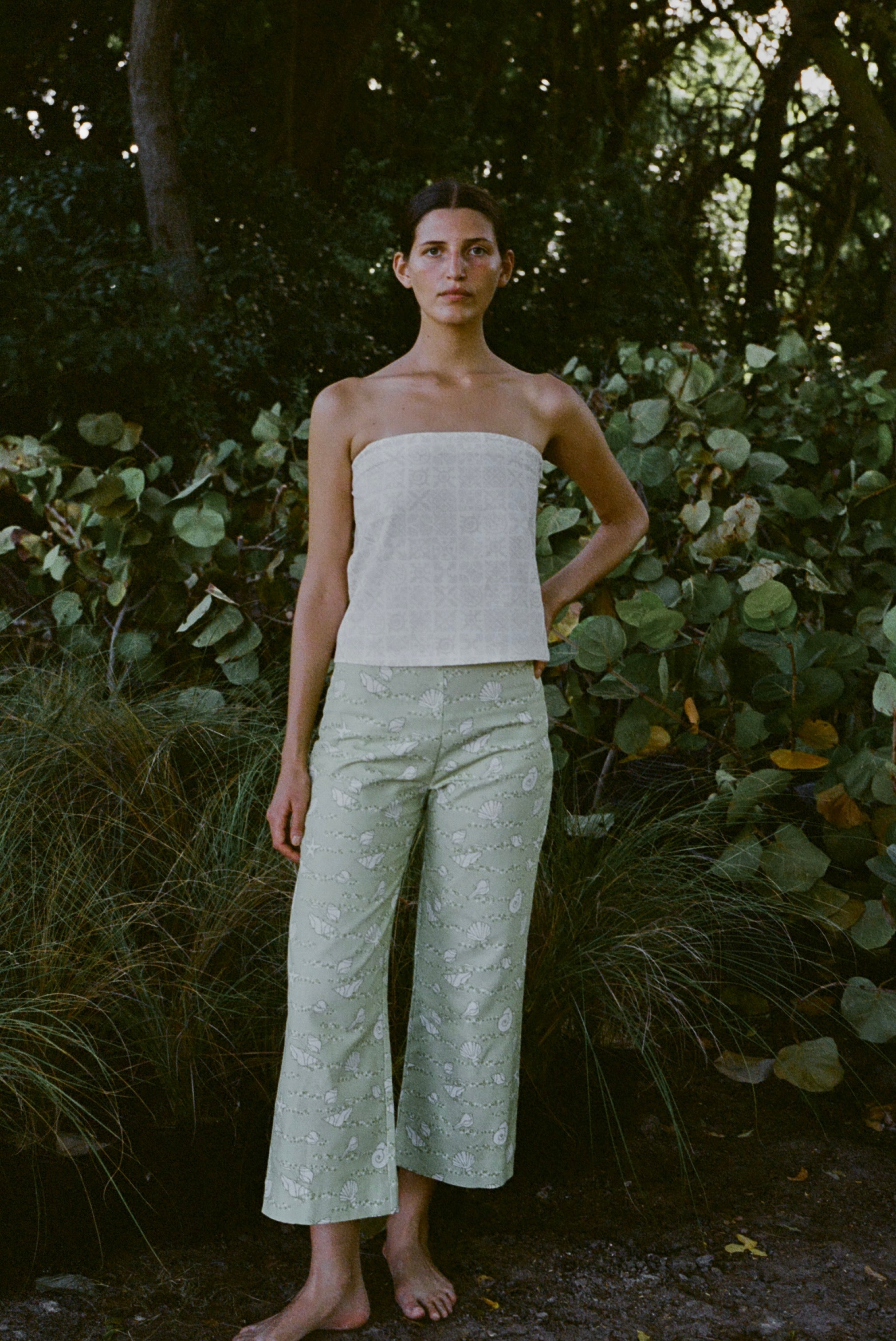 Strapless Top in White with Beige Checkerboard