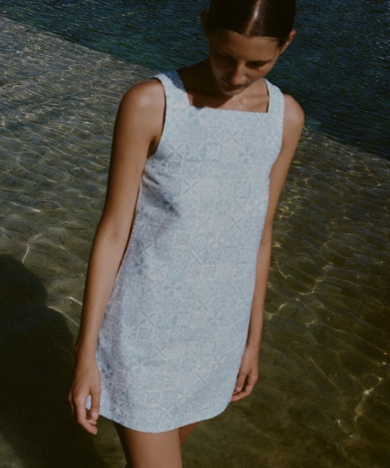 Classic Mini Shift Dress in Blue Checkerboard