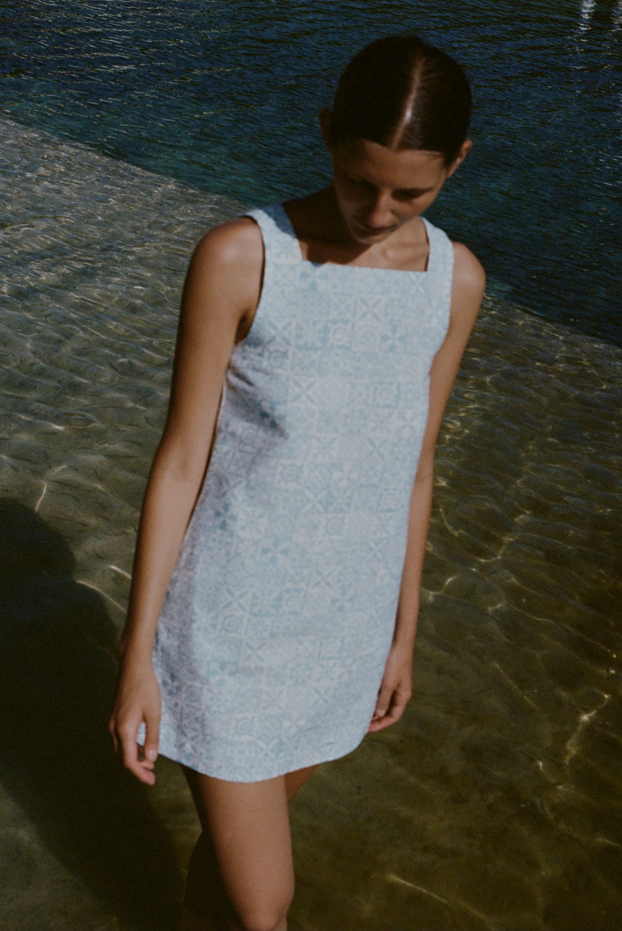 PREORDER: Classic Mini Shift Dress in Blue Checkerboard