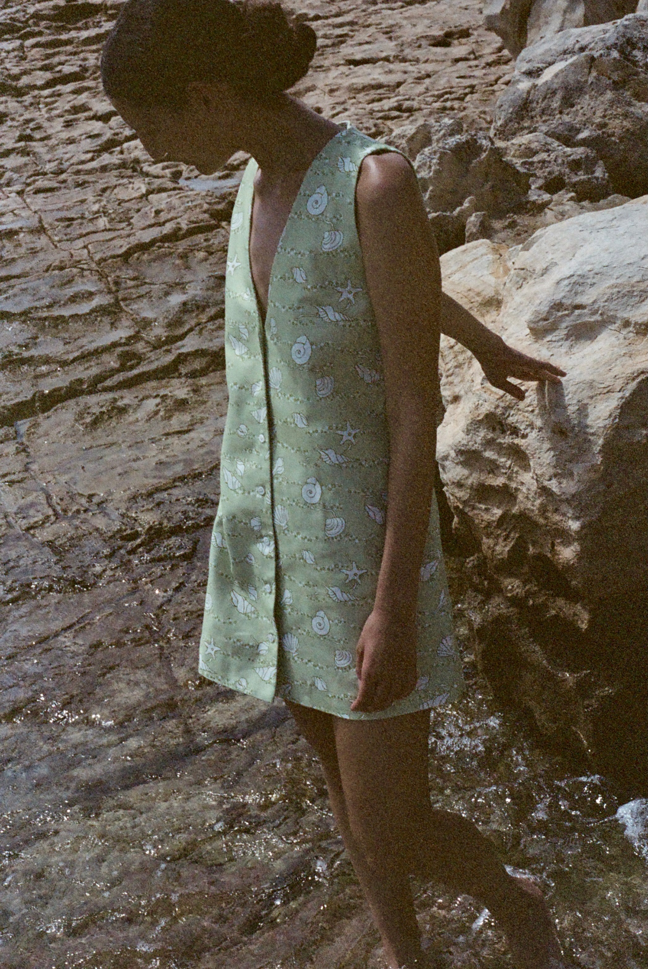 V-Neck Mini Dress in Lime Shell