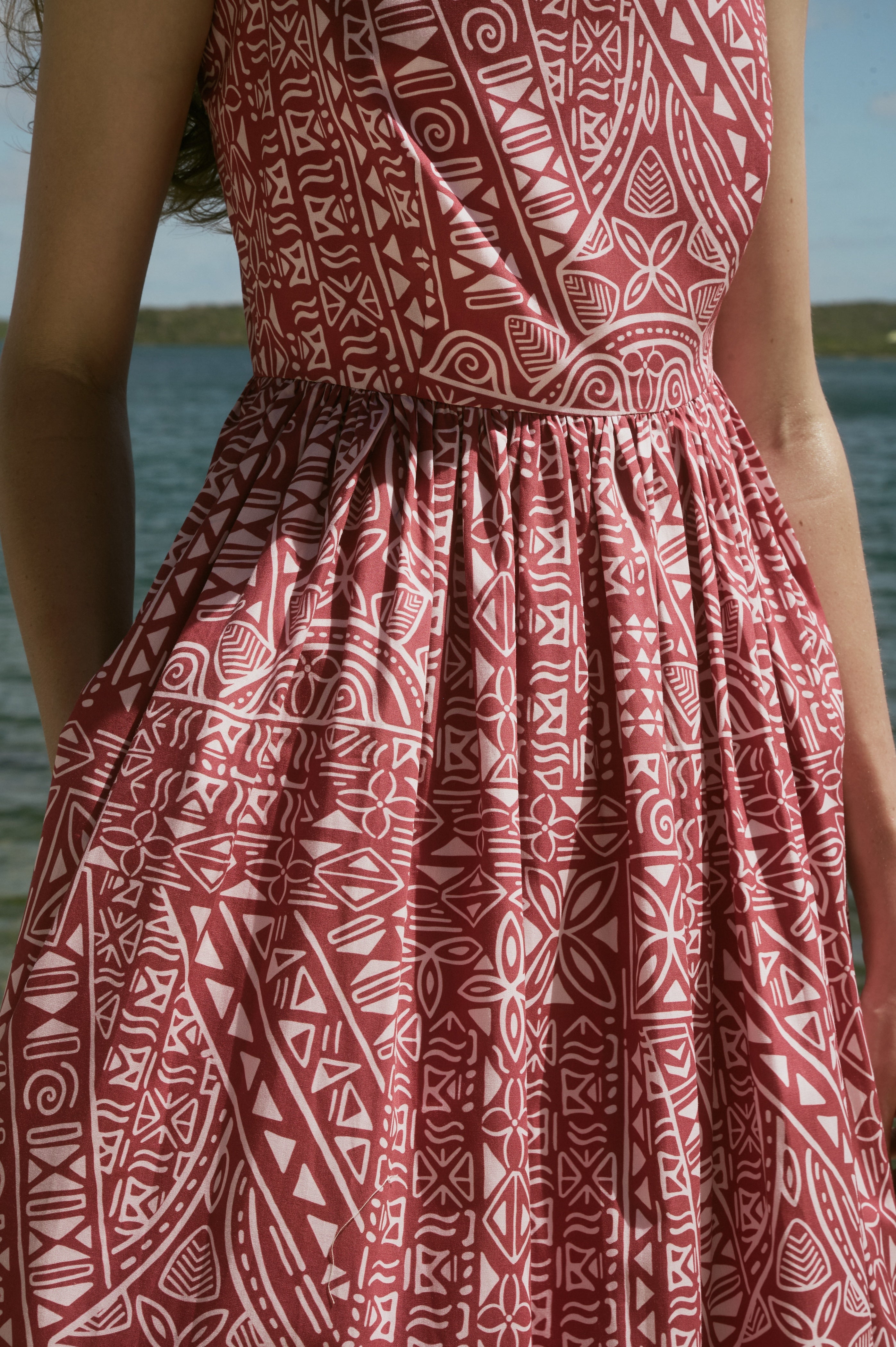 Emerson Dress in Burgundy Island Geometric