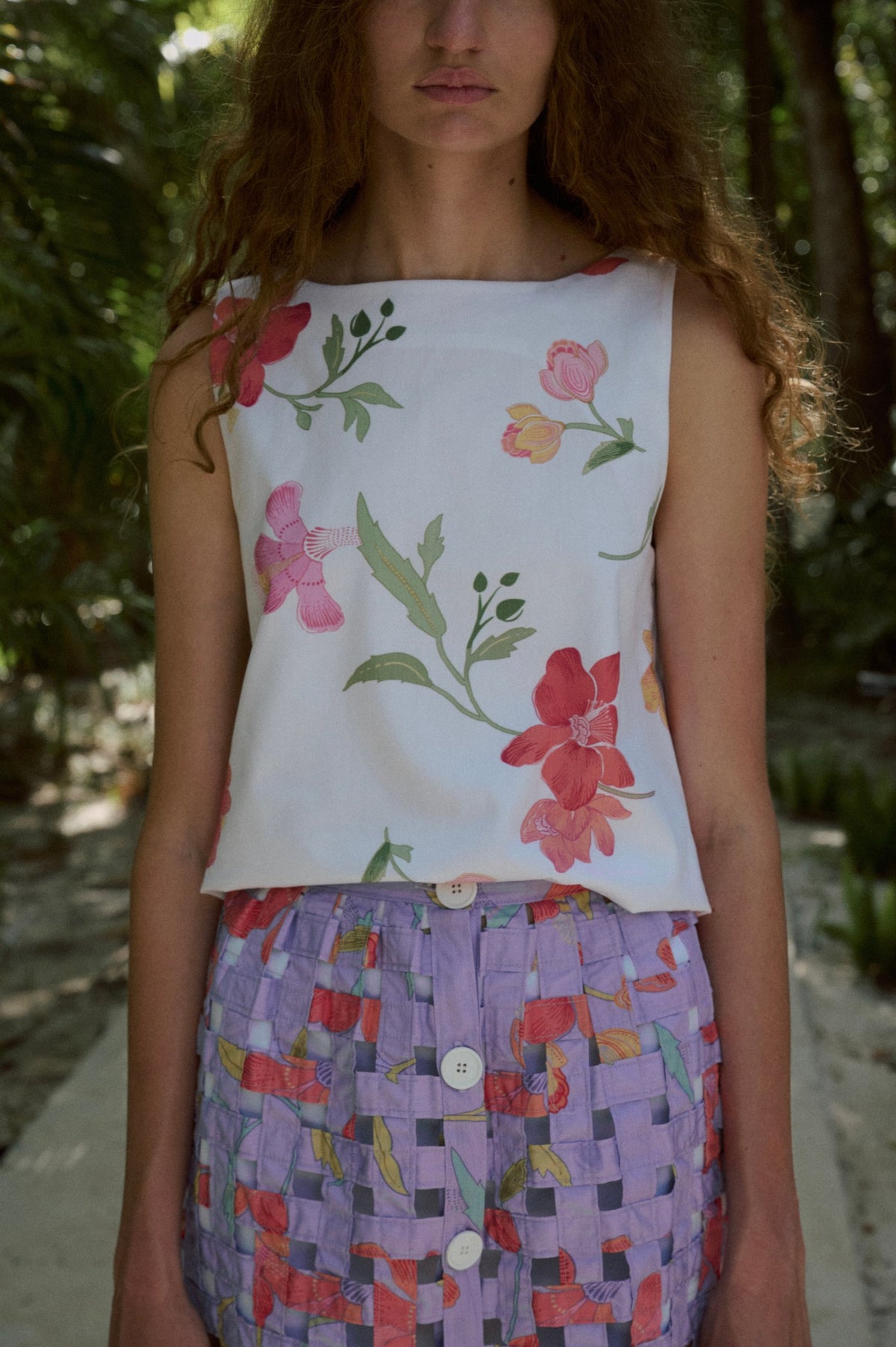 Boatneck Top in Warm White Hibiscus