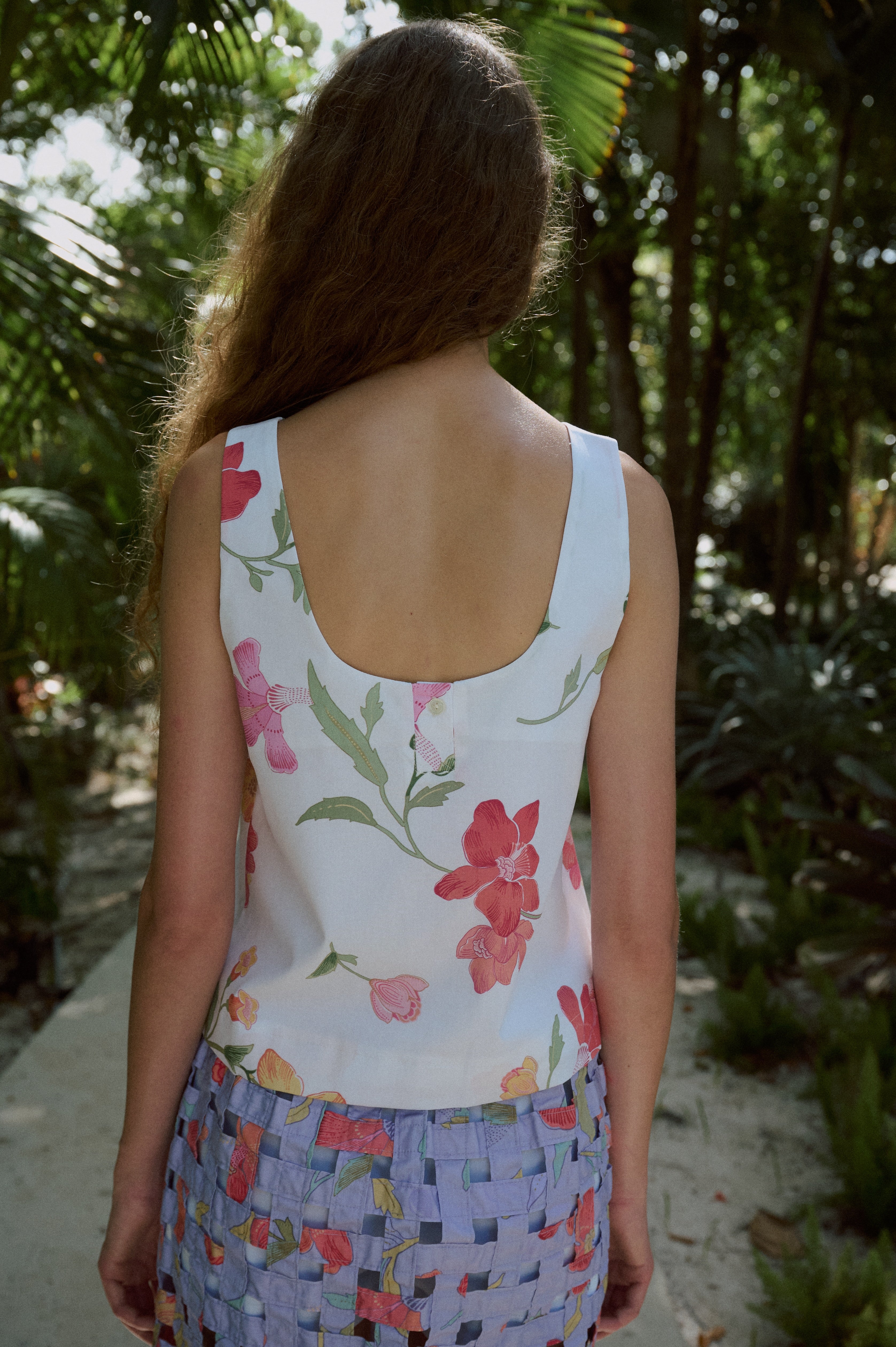 Boatneck Top in Warm White Hibiscus