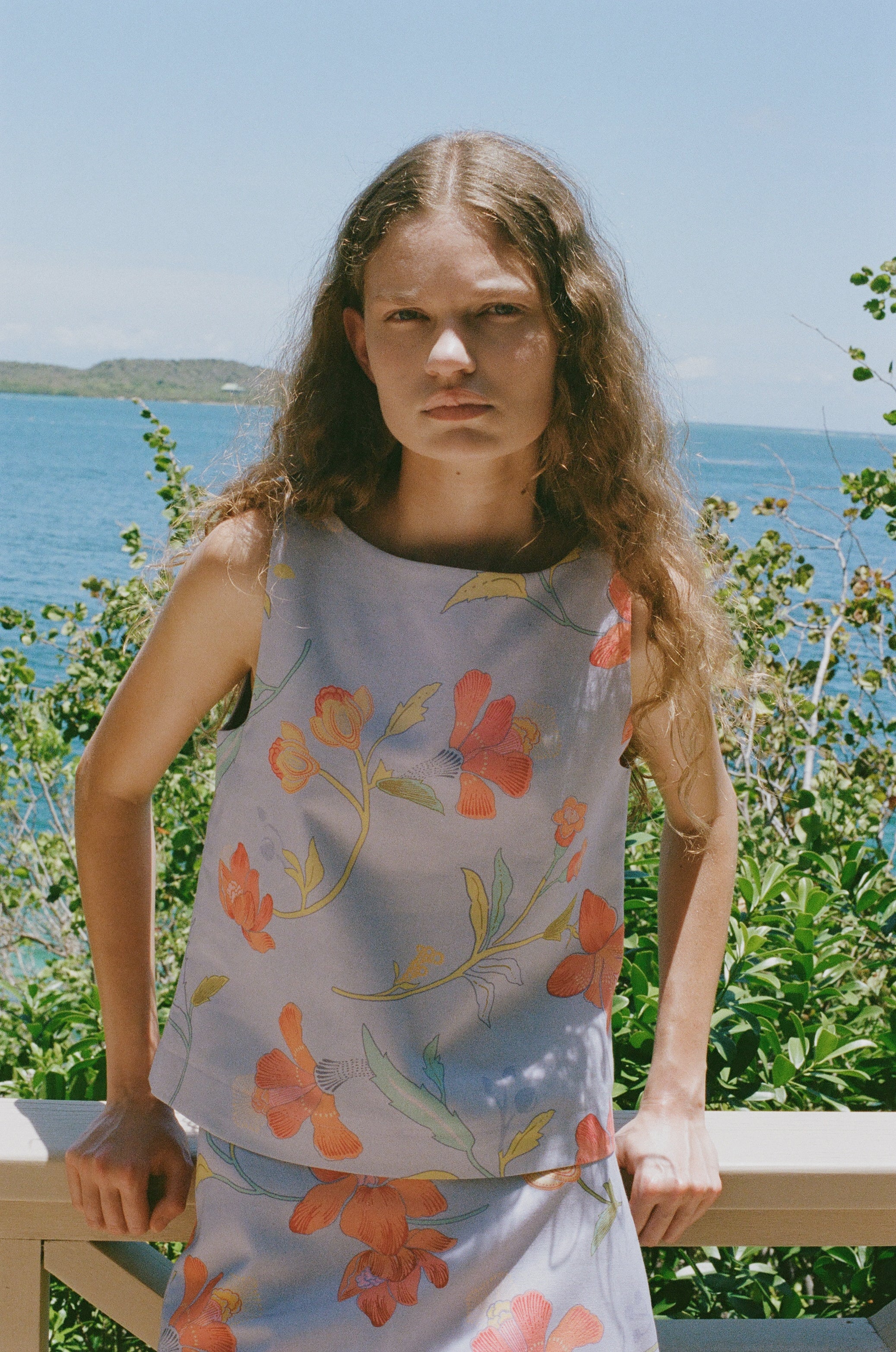 Boatneck Top and Mini Skirt Set in Violet Hibiscus