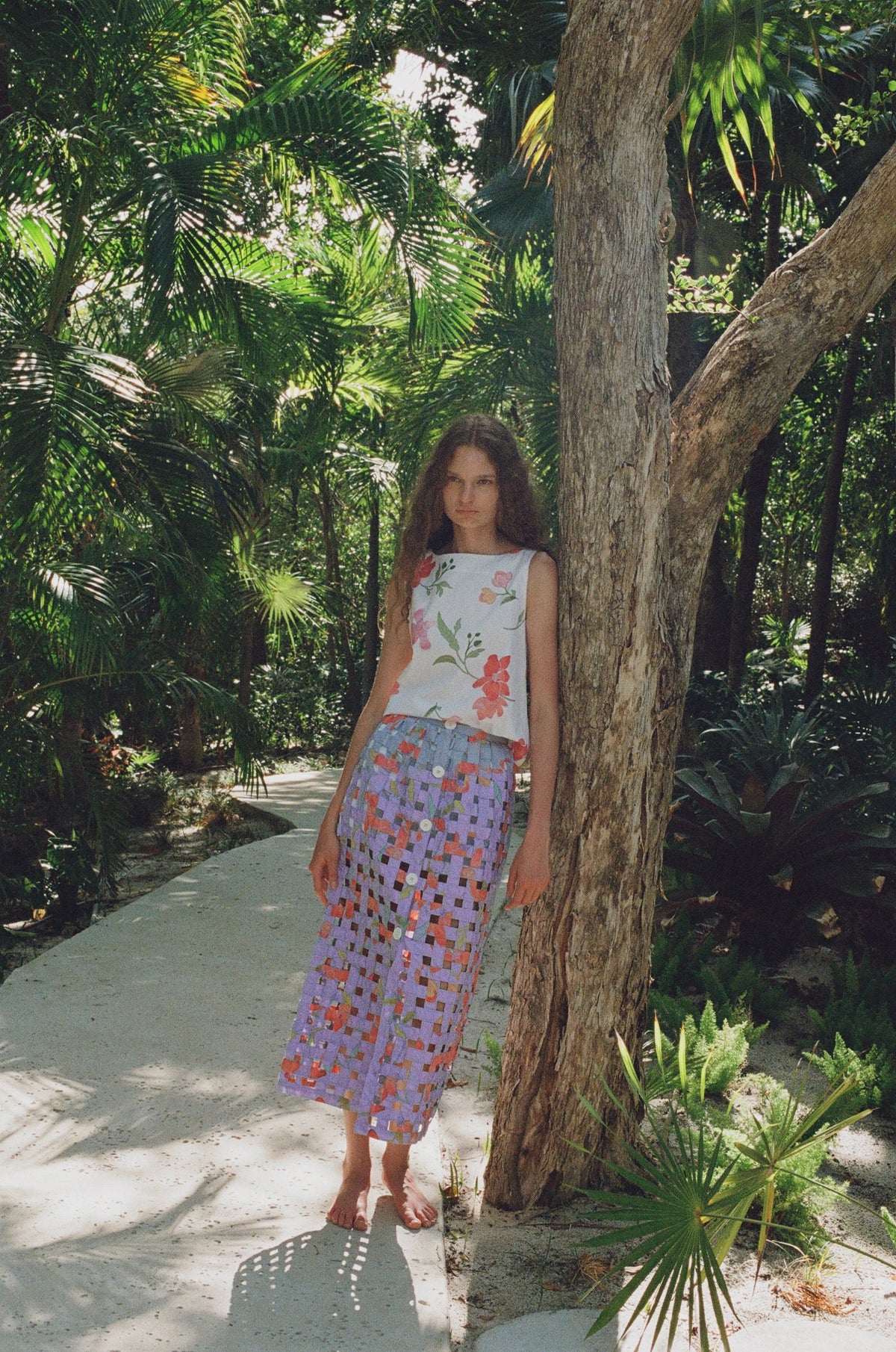 Basket Skirt in Violet Hibiscus