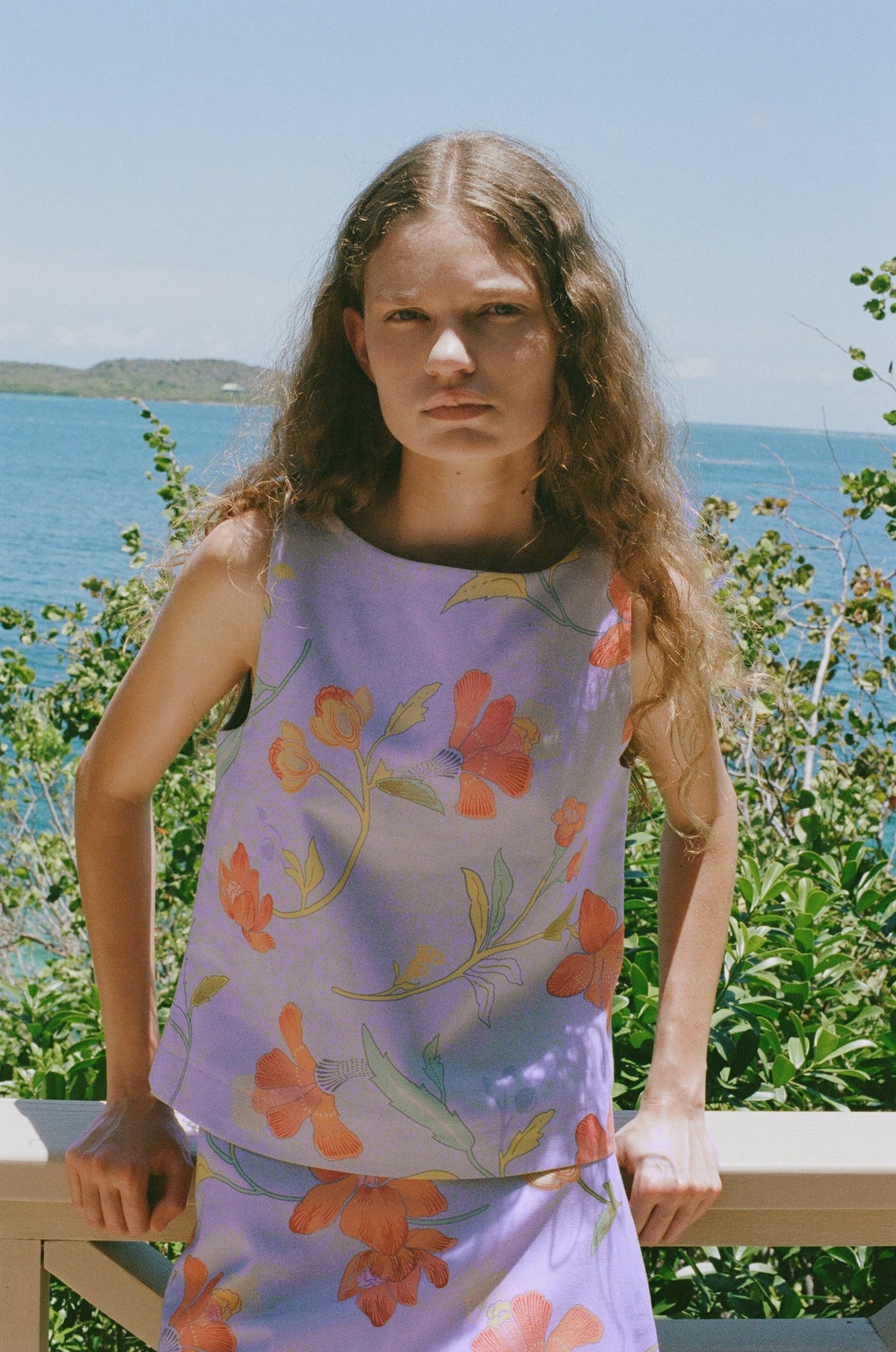 Boatneck Top in Violet Hibiscus