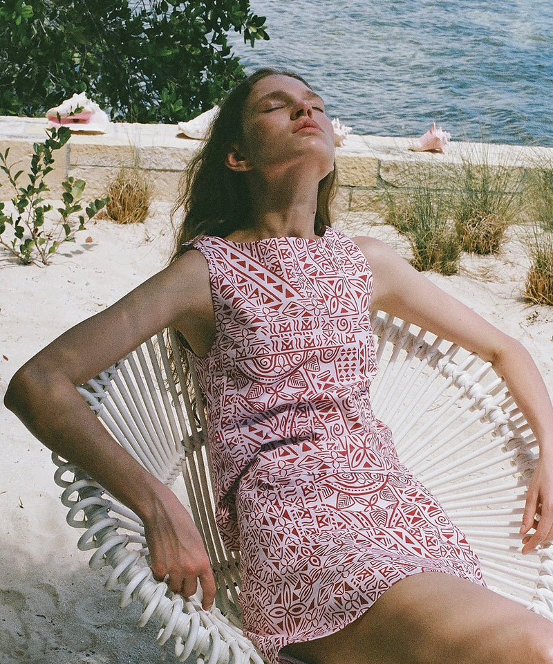 Boatneck Top in Pink Island Geometric