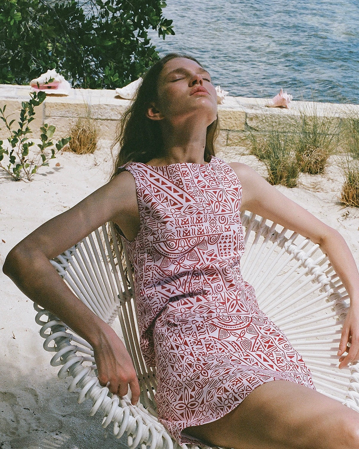 Boatneck Top in Pink Island Geometric