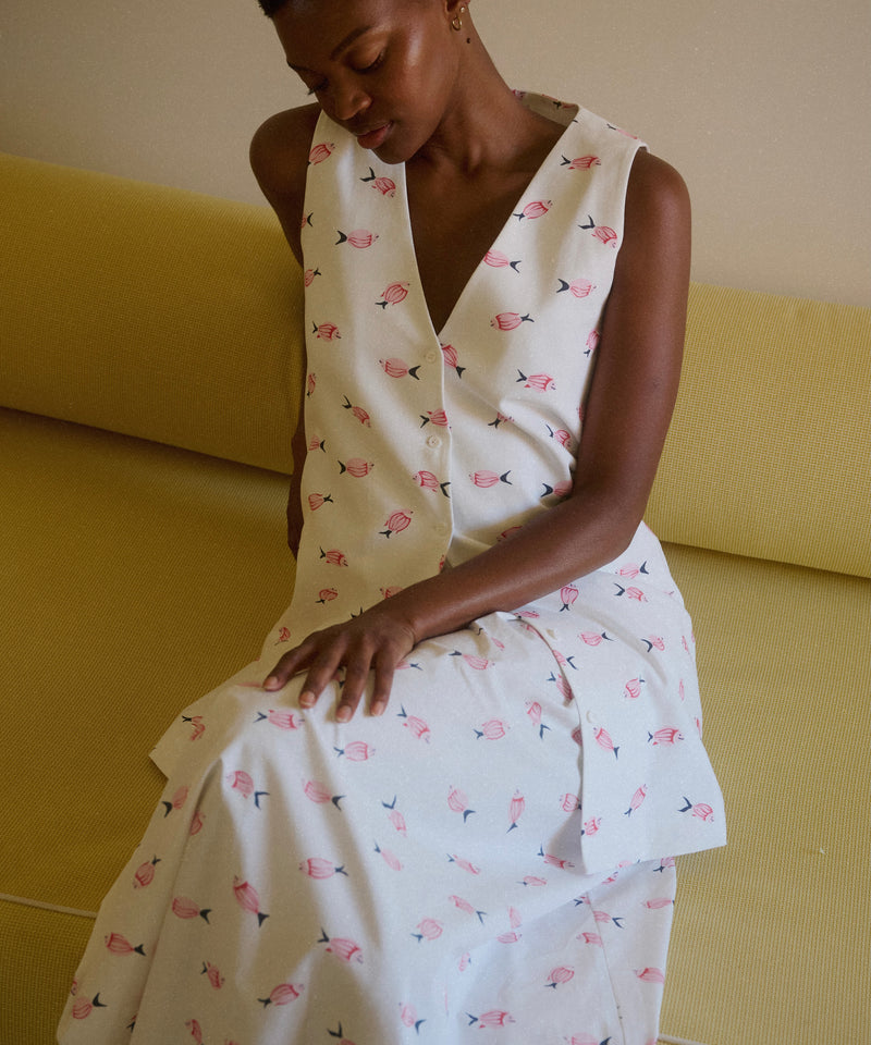 V-Neck Mini Dress in Vintage Pink Fish
